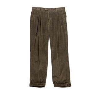 Linea Naturale Pants Mens 38 Espresso Brown Corduroy Pleated Trouser Folded Cuff
